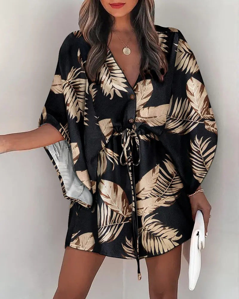 V-Neck Lace-up Casual Vacation Dress Women's Clothing
