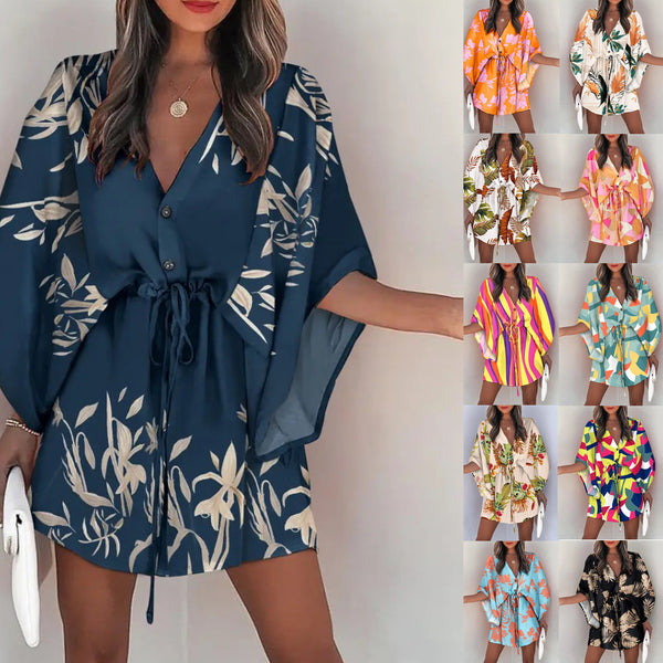 V-Neck Lace-up Casual Vacation Dress Women's Clothing